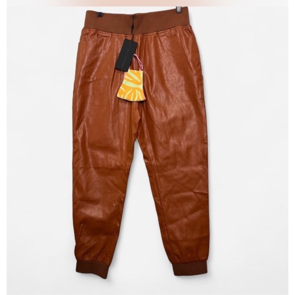 Kendall + Kylie Faux Leather Jogger Pants L Brown NWT Y2K Streetwear Luxe City - Picture 2 of 11